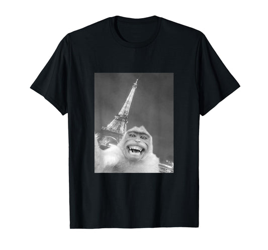 Funny Monkey Selfie Eiffel Tower In Paris Men Women Kids T-Shirt