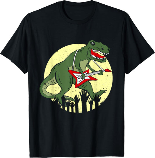 Dino Guitar, Dinosaur Guitarist, T-Rex Rex Music T-Shirt