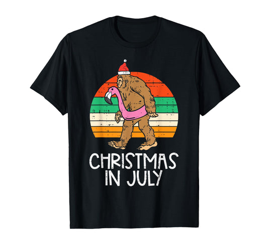 Bigfoot Unicorn Floatie Christmas In July Retro Sasquatch T-Shirt
