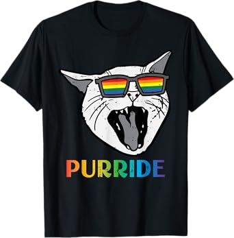 Purride Cat Rainbow Pride Cool Gay Flag Lgbtq Men Women Kids T-Shirt