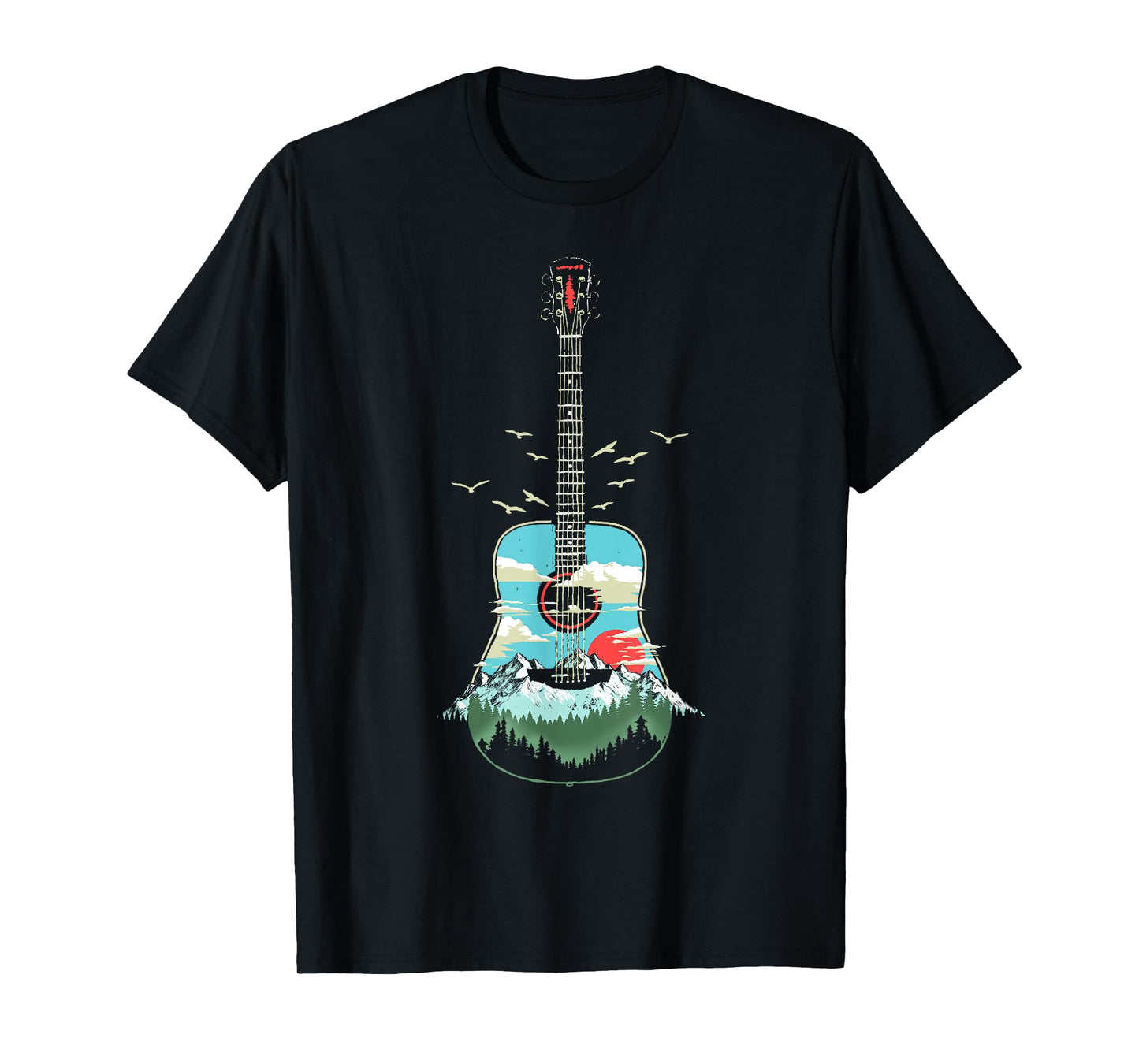 Beautiful Acoustic Guitar Mountains Forest & Nature Graphic T-Shirt