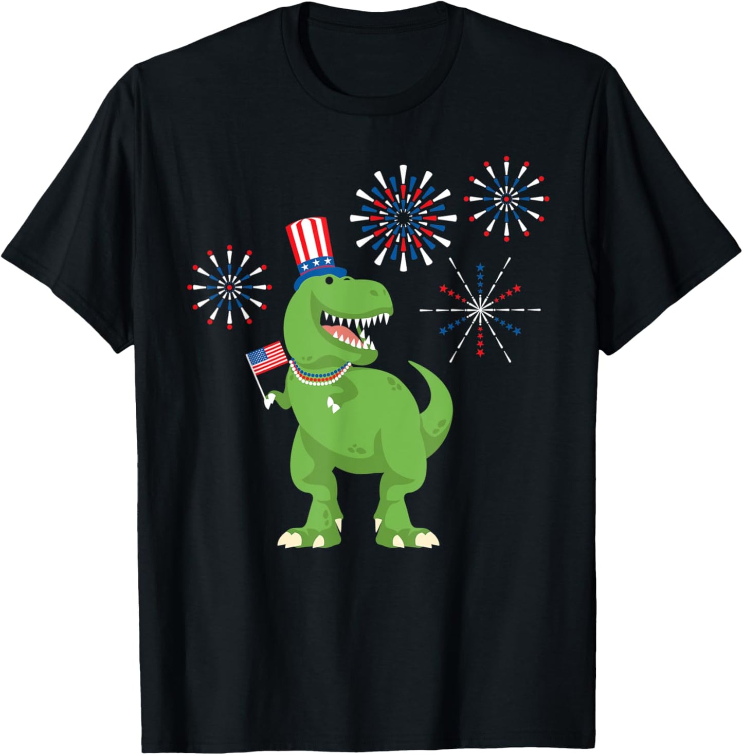 T Rex July 4th Cute Dinosaur Fireworks Patriotic T-Shirt for Women Kids Men