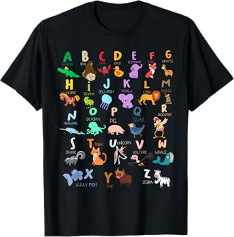 Alphabet Animal ABC Alligator Bear Crab Duck Elephant Fox T-Shirt