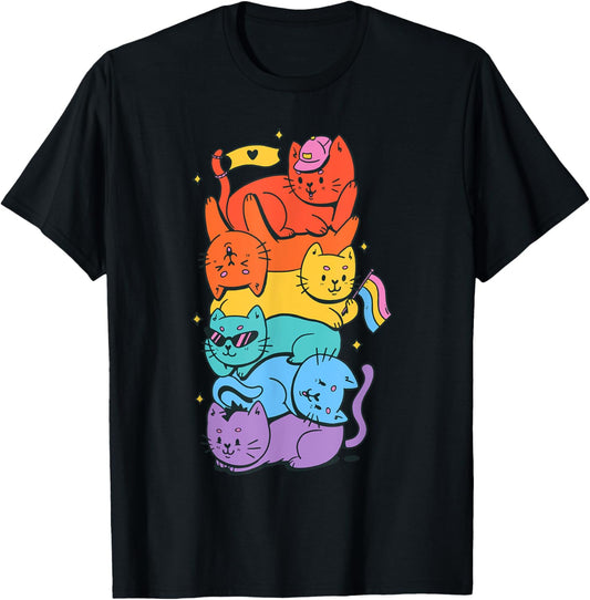 Rainbow Cat Stacked Gay Pride Cute LGBT Cat Lovers Purride T-Shirt