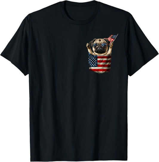 Pug 4th of July in Pocket America Usa Flag T-shirt
