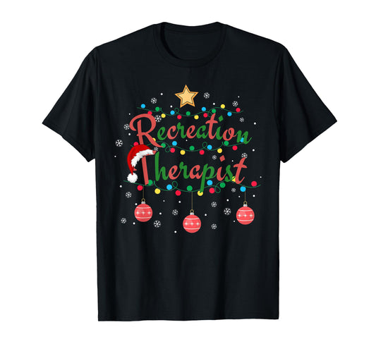 Recreation Therapist Xmas Santa Hat Retro Recreational Therapy T-Shirt for Unisex-Adults, Black, Small, Short Sleeve, T-Shirt