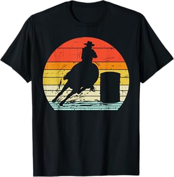 Barrel Racing Sunset Retro 80s Rodeo Horse Racer Rider Gift T-Shirt