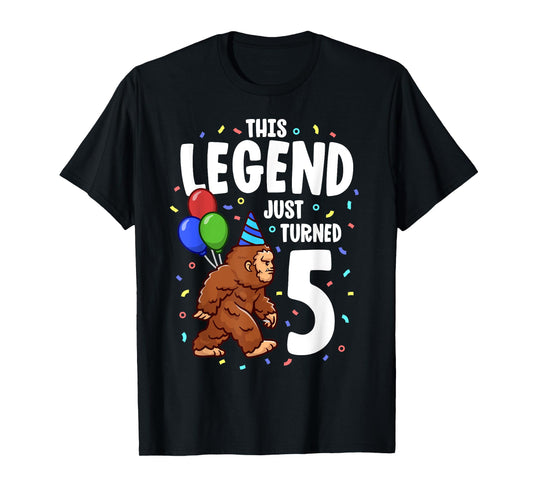 Bigfoot Birthday Party 5 Years Old Sasquatch Theme Boys T-Shirt