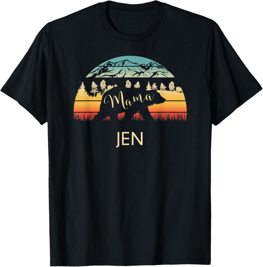 Jen Name Gift Retro Sun Personalized Mama Bear T-Shirt