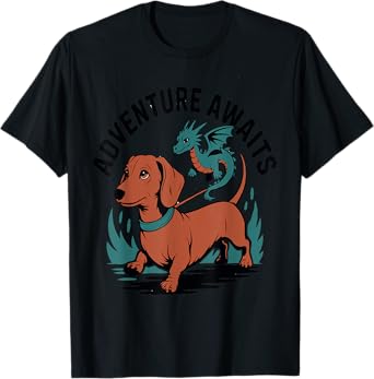 Dachshund and Dragon Silhouette for Dog Lovers Funny Fantasy T-Shirt