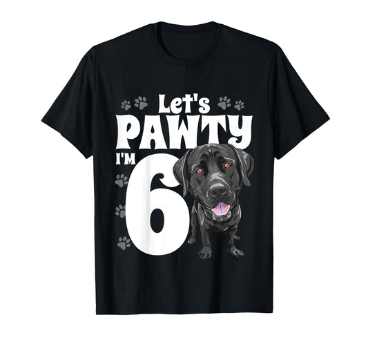 6 Year Old Black Lab Dog Birthday Pawty Labrador 6th Gift T-Shirt for Kids