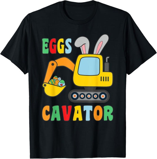 Boys Excavator Easter Bunny EggsCavator Hunting Egg Kids T-Shirt
