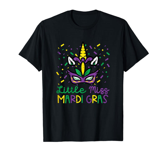 Little Miss Mardi Gras Unicorn Head Cute Girls Kids Toddler T-Shirt