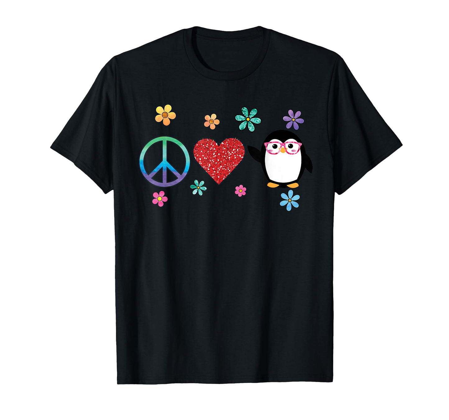 Penguin Peace Love Hippie T-Shirt Glasses Boho Bird Lovers T-Shirt