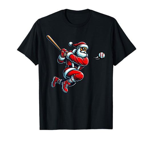 Santa Baseball Player Xmas Men Kids Boys Christmas Sports T-Shirt