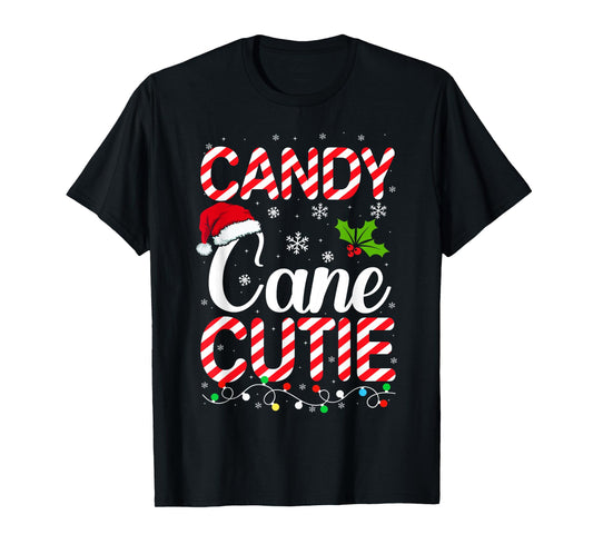 Candy Cane Cutie Cute Funny Christmas Xmas Candy Lover T-Shirt - Unisex-Adults, Kids - Black - Short Sleeve - T-Shirt - Holiday T-Shirt