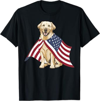 Yellow Labrador Labs Patriotic American Flag Dog 4th of July T-Shirt