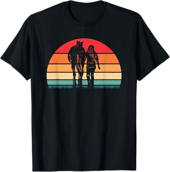 Retro Horse Horseback Riding Western Cowgirl Women Girls T-Shirt