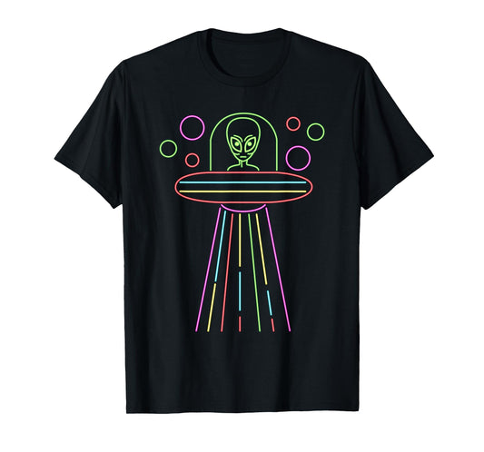 Neon Lights UFO Abduction Extraterrestrial Alien Believer T-Shirt