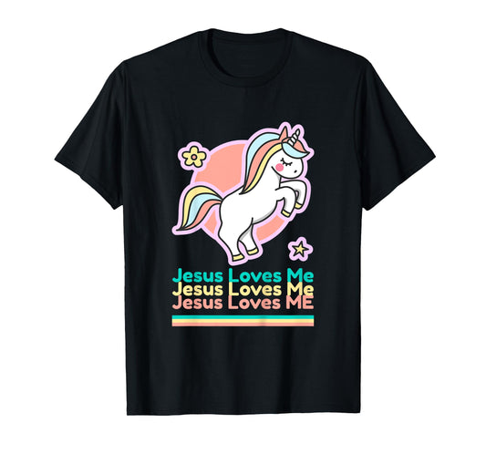 Jesus Loves Me Christian Bible Gift Girls Rainbow Unicorn T-Shirt