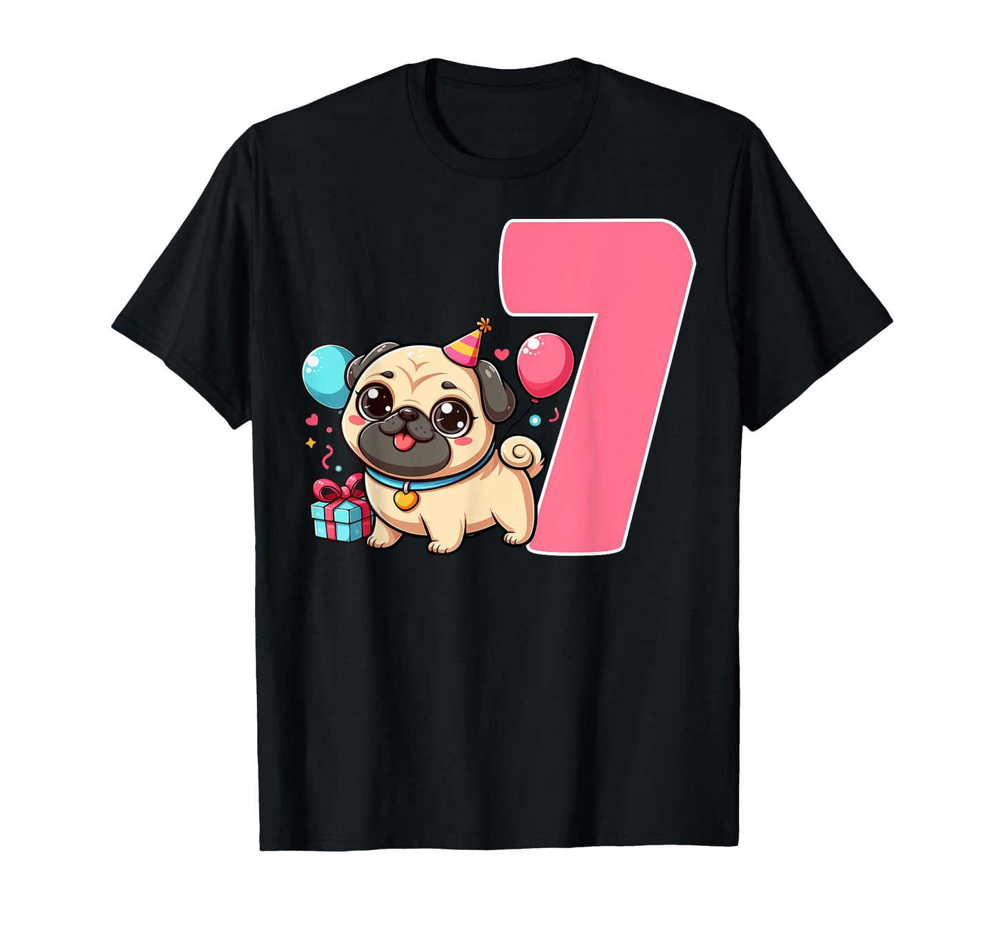 Pug 7 Years Old 7th Birthday Party Dog Lover Kids T-Shirt