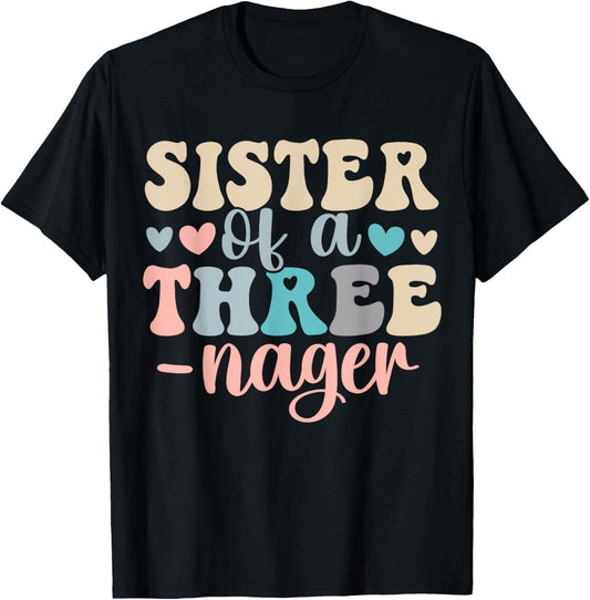 Sister Of A Threenager 3rd Birthday Matching Family Boho T-Shirt