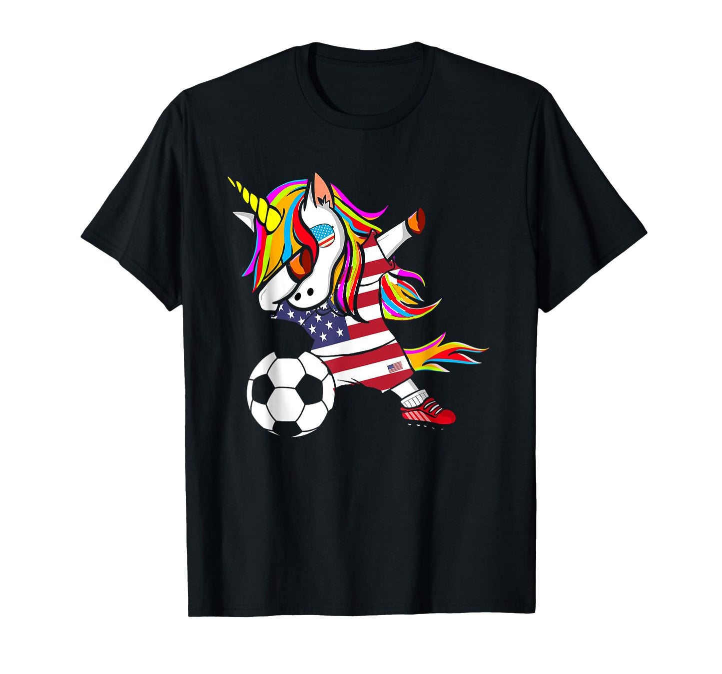 Funny Dabbing Unicorn USA Soccer - USA Flag Soccer T-Shirt