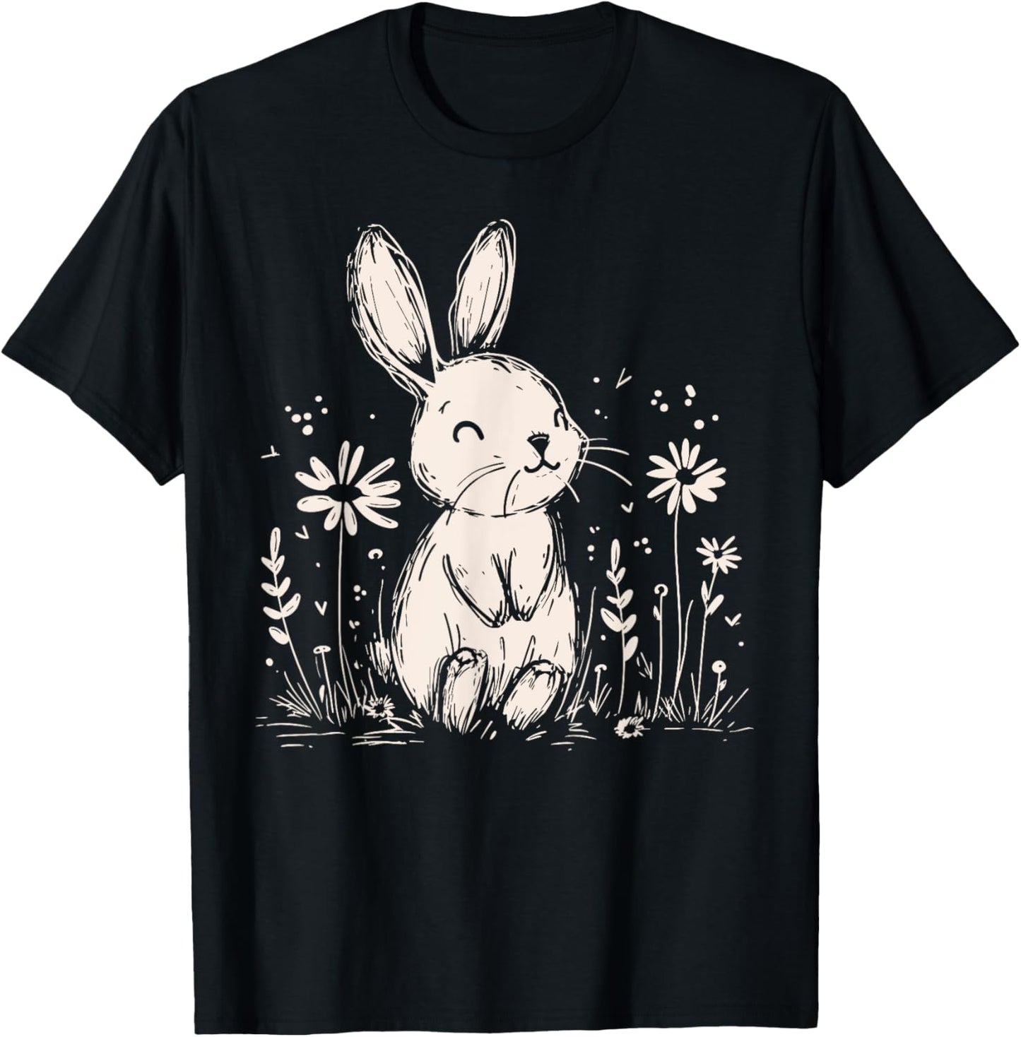 Happy Bunny Rabbit Kawaii Cute Baby Animal Bunnies Flowers T-Shirt