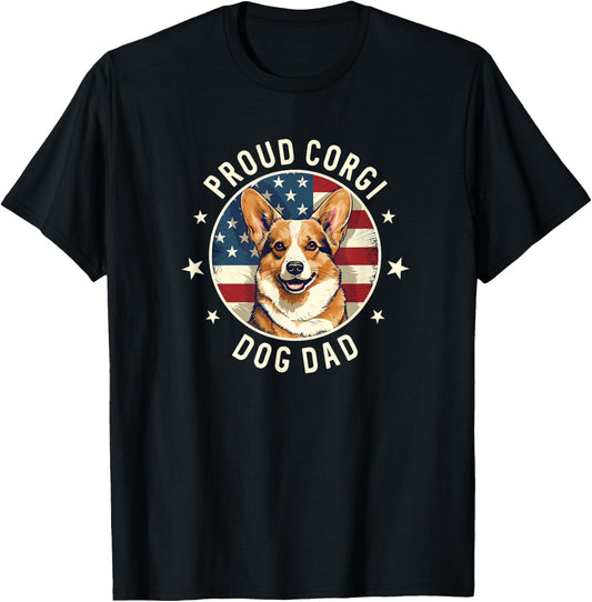 Proud Corgi Dad American Flag, Patriotic Corgi Dog Dad T-Shirt