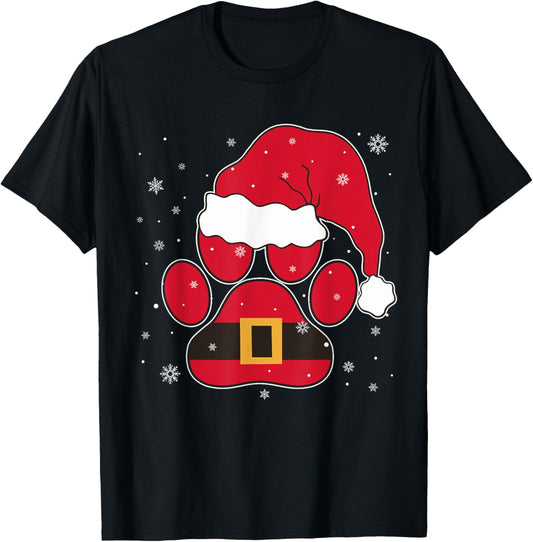 Paws Santa Hat Dog Cat Paw Christmas Pet Lover T-Shirt