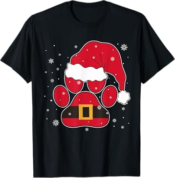 Paws Santa Hat Dog Cat Paw Christmas Pet Lover T-Shirt for Men Women Kids