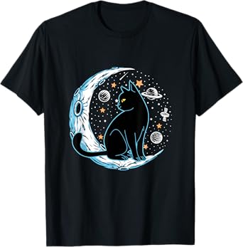 Black Cat Crescent Sailor-Moon Phases Astrology Pet Lover T-Shirt