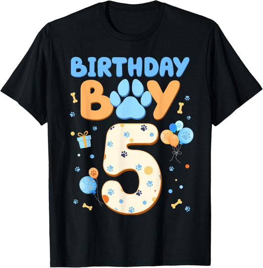 5th Birthday Boy Girl Dog Theme Party Five 5 Year Old Bday T-Shirt