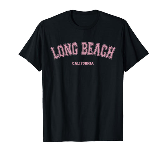 Pink Long Beach California CA Varsity Style on Long Beach T-Shirt