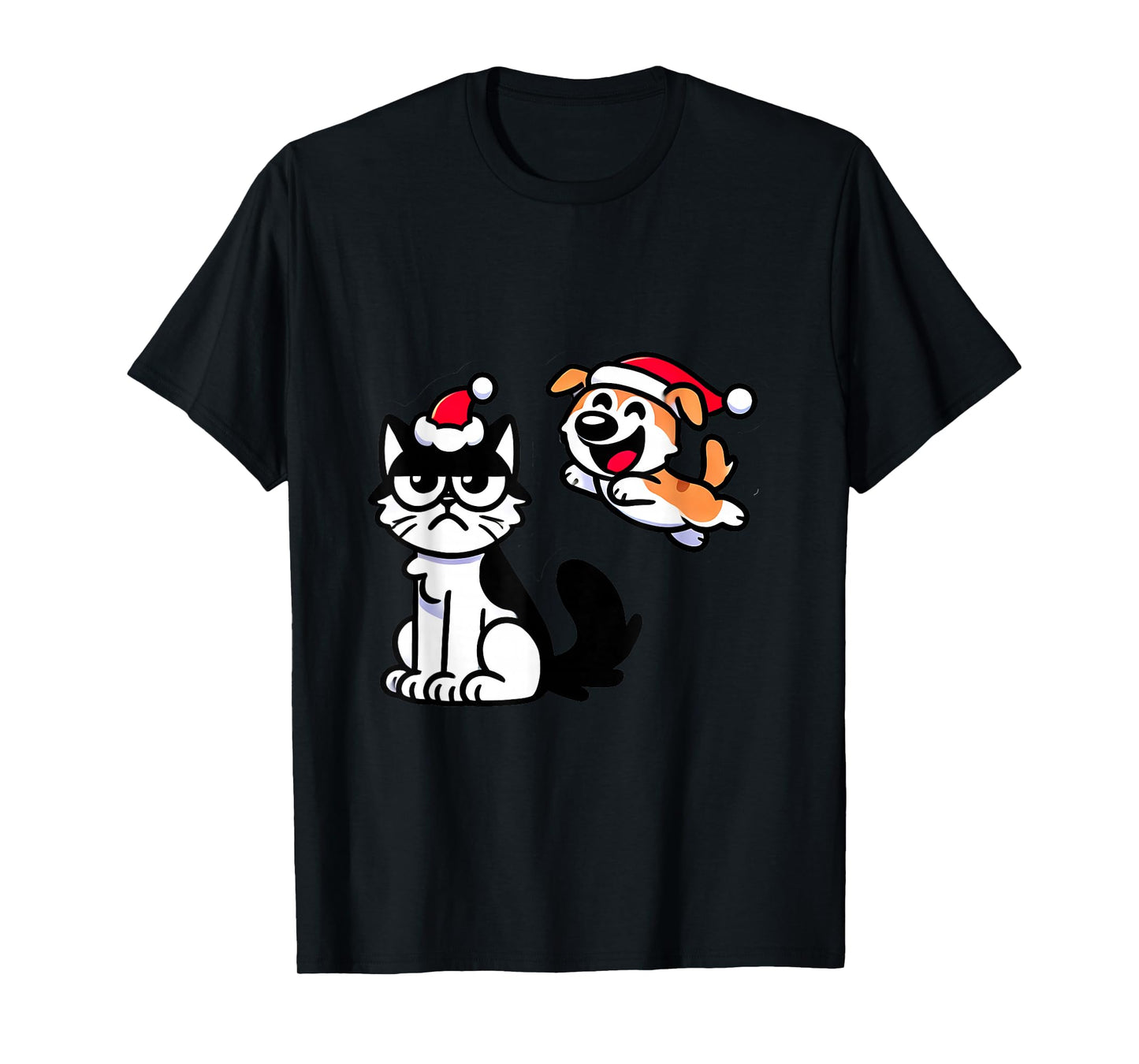 Funny Cat and dog Christmas shirt Santa Hat Xmas Outfit kids T-Shirt