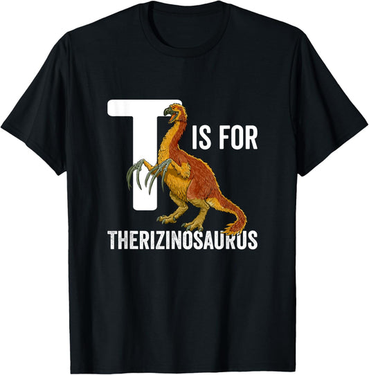 Dino Loverz Apparel T Is For Therizinosaurus Unisex-Adults Black Cotton 60% Polyester 40% T-Shirt Small