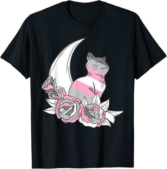 Demigirl Garden Rose Cat Moon LGBTQ Demigirl Pride LGBT T-Shirt