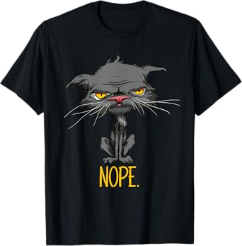 Nope Cat Funny Bored Cat Yellow Eyes Angry Grey Cat Lovers T-Shirt