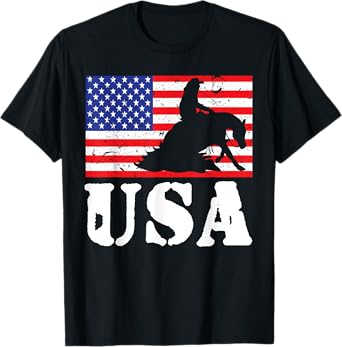 Distressed Reining Horse USA American Flag Vintage Riding T-Shirt