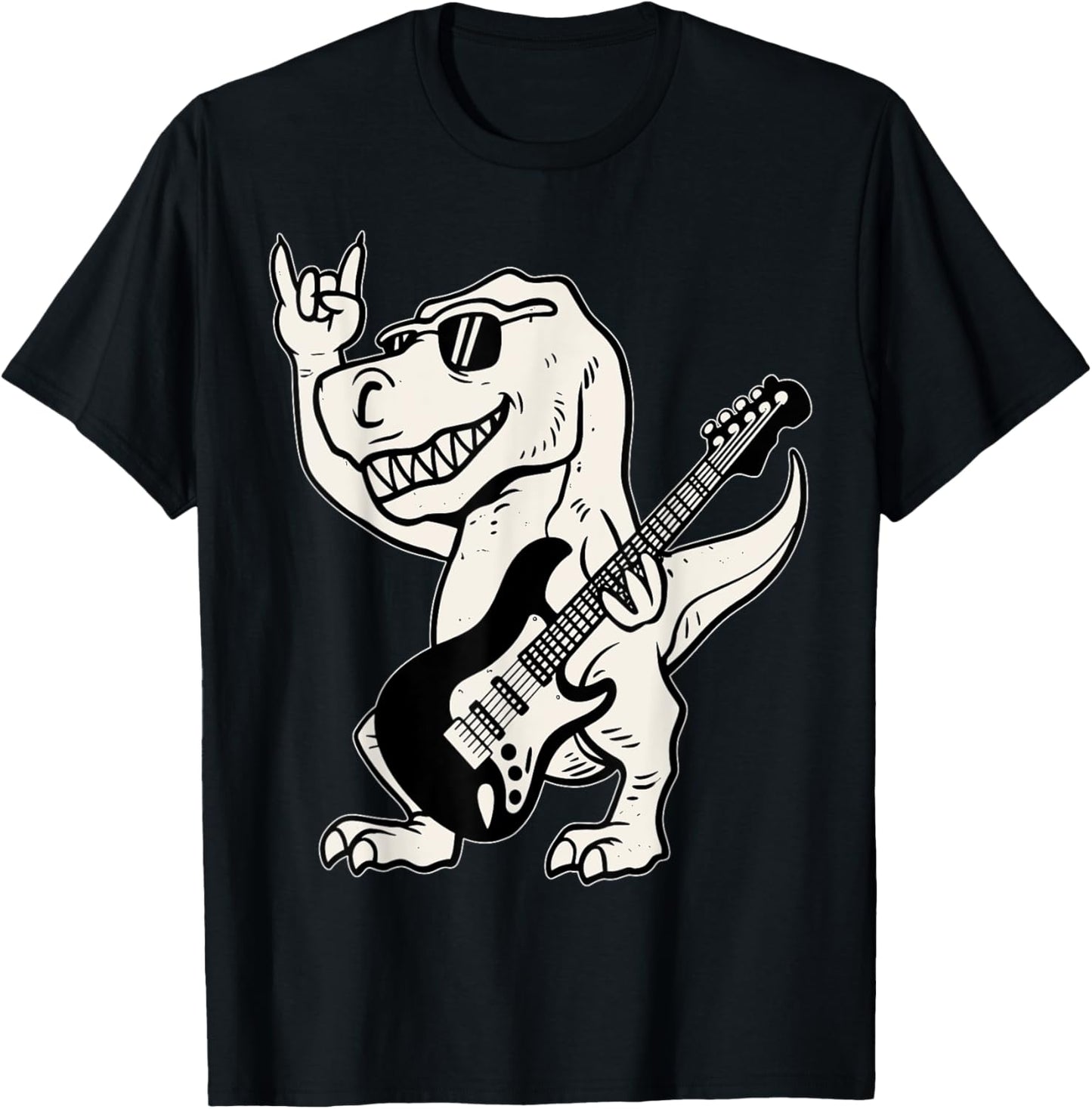 Funny Punk Band Rock Dinosaur Playing Guitar with Sunglasses T-Shirt