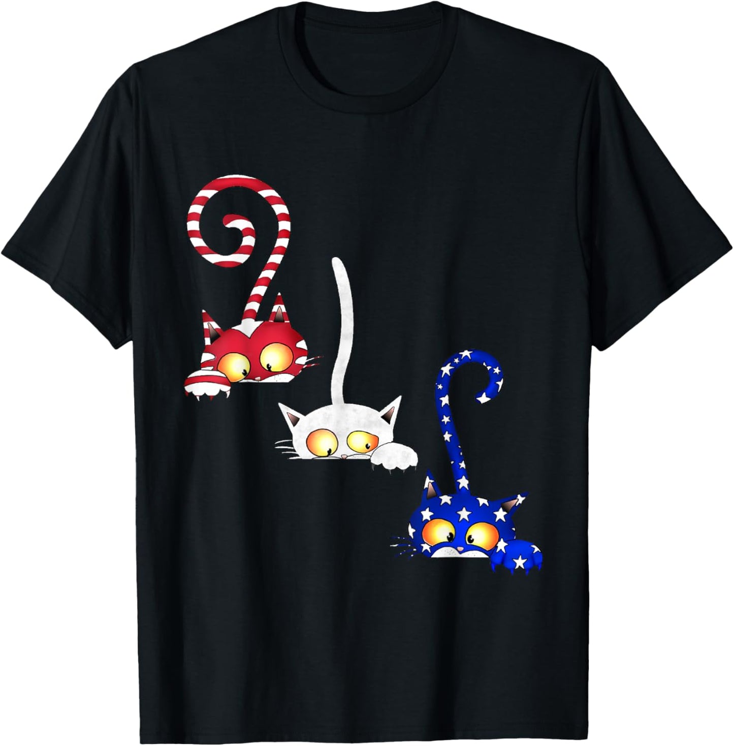 Cat 4th Of July American Flag Red White Blue Women Kids T-Shirt