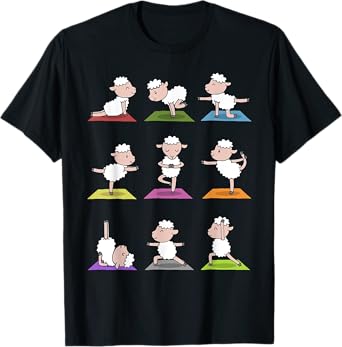 Sheep Yoga T-Shirt Funny Cute Sheeps In Yoga Poses Tee T-Shirt