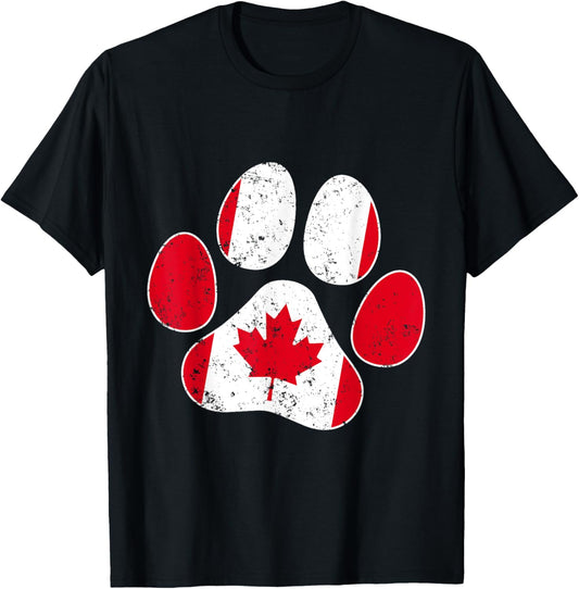 Canada Flag Vintage Cat Dog Paw Print T-Shirt