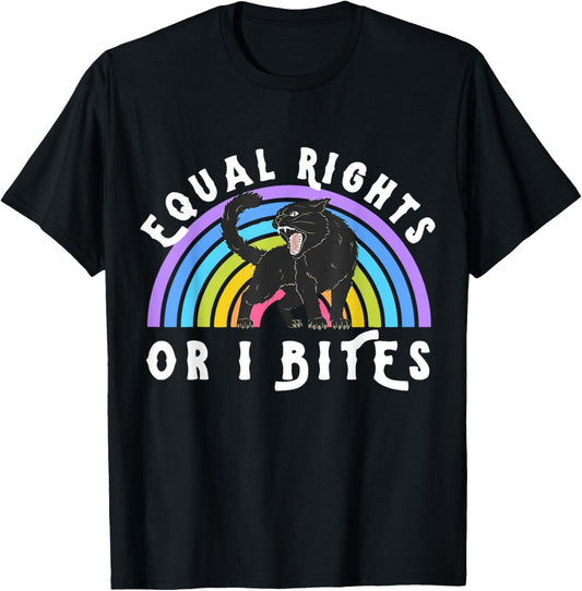 Equal Rights or I Bites Rainbow Cat LGBTQ Pride Month Gift T-Shirt