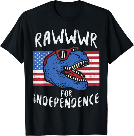 Rawr For Independence Trex Funny Dinosaur 4th of July Boys T-Shirt