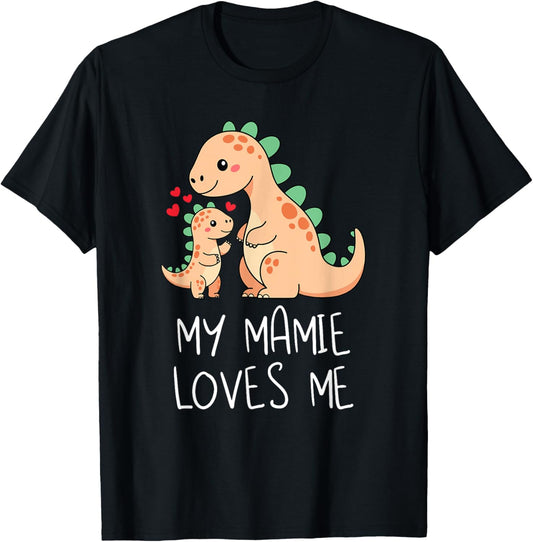 Baby Dino and Grandma My Mamie Loves Me Funny Dinosaur T-Shirt