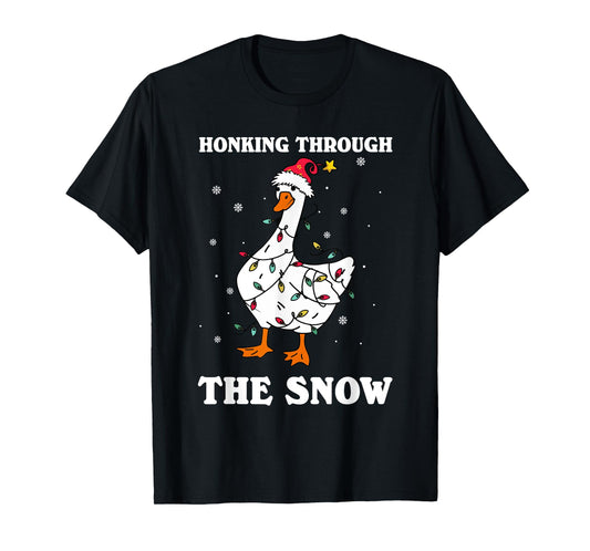 Honking Through The Snow Christmas Silliest Goose Santa T-Shirt