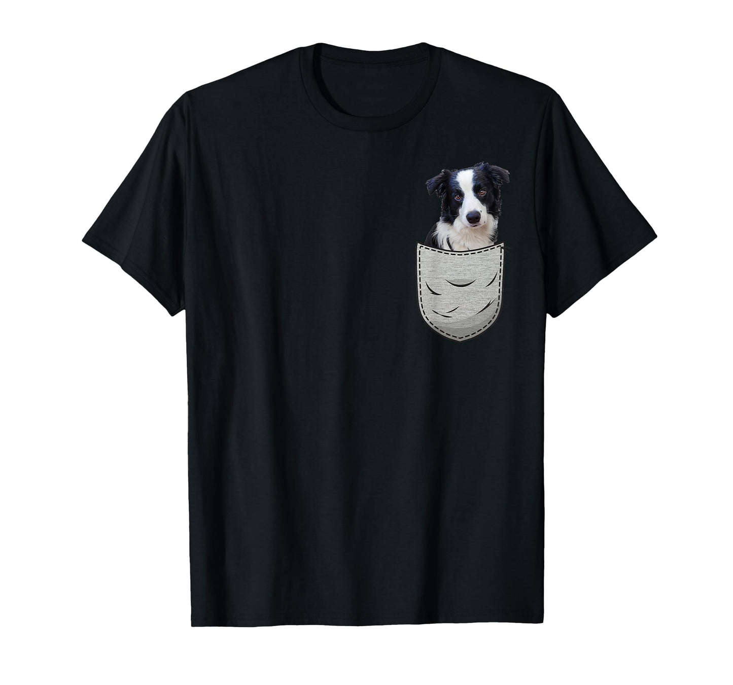 Border Collie in the chest pocket. Pocket for dog owners T-Shirt for Men Women Girls Kids