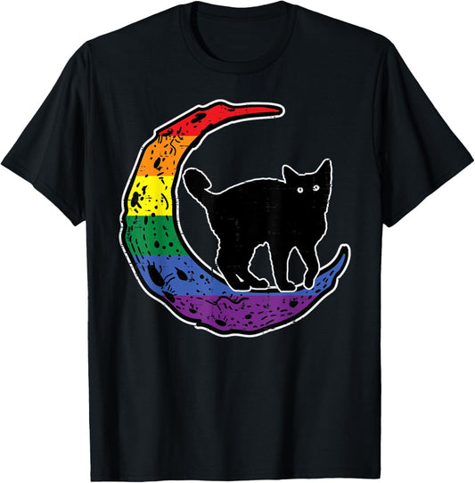 Gay Pride Moon Cat Rainbow Flag Lgbt Feline Women Girls Kids T-Shirt