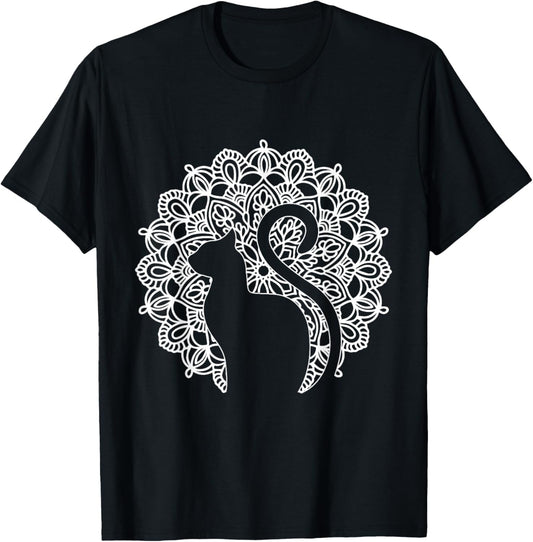Cat Shirt Zen Cat Print Tee Mandala Shirt Yoga T-Shirt